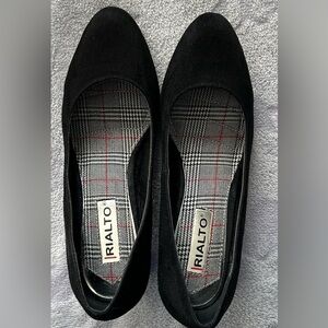 Rialto Black Suede-Look Ballet Flats with Plaid Insole